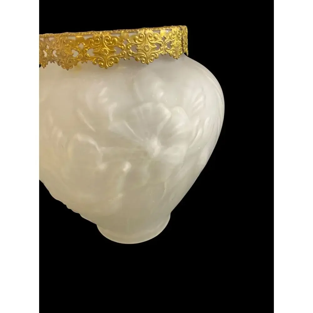 Vintage Art Nouveau Satin Glass Vase Brass Ormolu Fittings Poppy Design 9